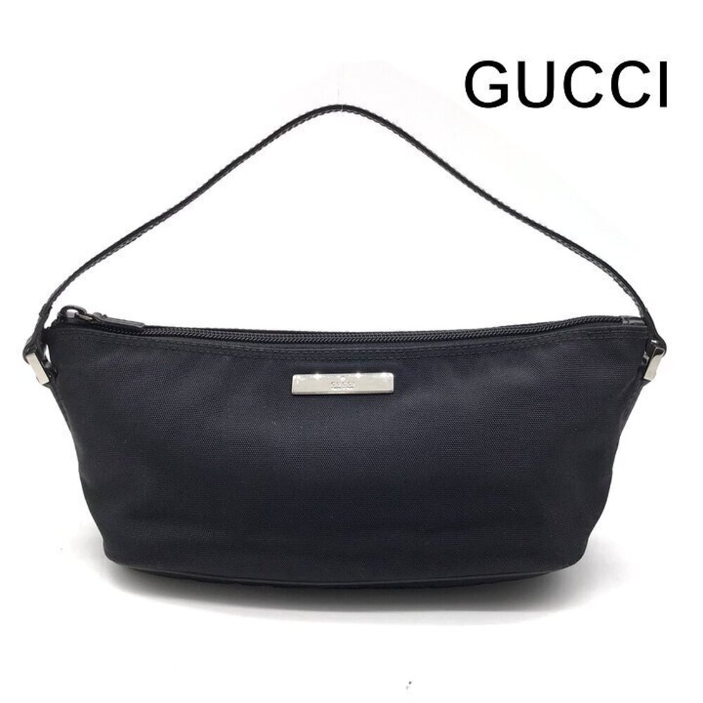 GUCCI accessory Clutch handbag silver canvas leather black